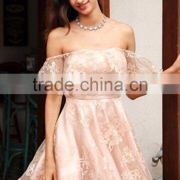 Custom Off Shoulder Flower Mesh Summer Dress Women Elegant High Waist Mini Dress Fashion Strapless Party Dress photo-5