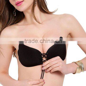 Adhesive Bra, Push Up Strapless Bra with Drawstring Reusable Invisible Silicone Backless Bras for Women