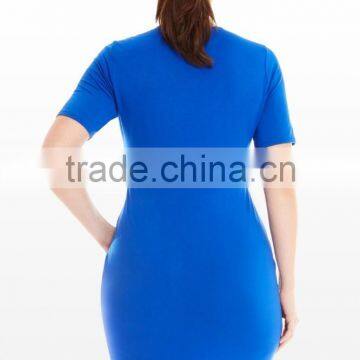 Short Sleeves Pullover Style Knot Front Fat Women Jersey Dresses photo-3