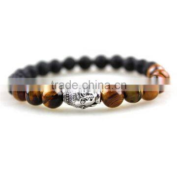 8mm Black Lava &tiger Eye Stone Beads Buddha Yoga Bracelets