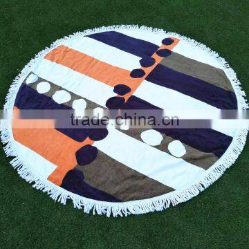 150CM diameter custom design full digital/reactive printed cotton/microfiber absorbent round beach blanket/towel