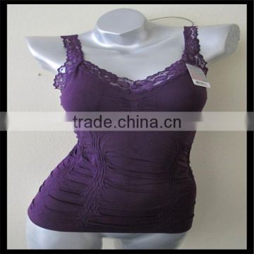 Women's Wrinkled Jacquard Cami Top Lace Seamless Yoga Gym Sports Tanktop purple color