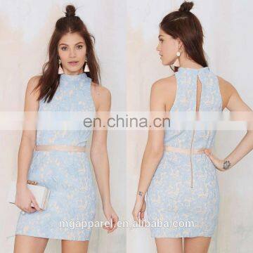 Top quality sexy party dress 2015 lady fashion light blue lace bodycon dress