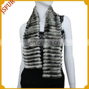 Women's new design black and white striped pattern rabbit fur scarf with real rabbit fur