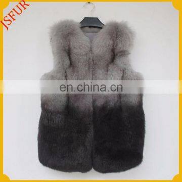 High quality fashion women gradient ramp fur waistcoat with real fox fur vest