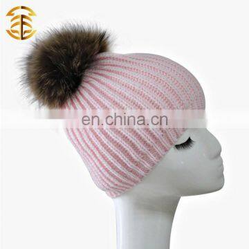 Brand New Design Stylish Wool Pink Crochet Beanie Hat Fashion Genuine Pom Poms Handmade Crochet Hat