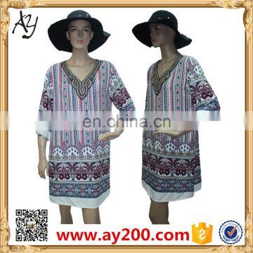 2016 Summer New Western Designer Dresses V Neck Half Sleeves Embroidered Crochet Loose Dress In Ethnic Style