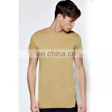 2016 new plain Slim Fit Longline T Shirt with Stepped Hem long lin t shirt men