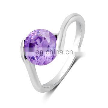 High quality best selling silver big purple crystal single stone finger ring for wedding