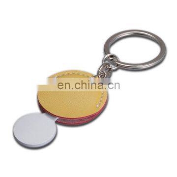 Round metal logo yellow leather keychains