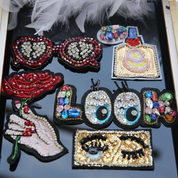 Fashion Rhinestone Embroidery 3D Patch Sequin Beads Garment Accessories