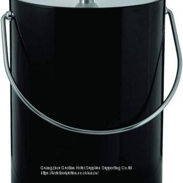 Hand Made In USA Black Double Walled 5-Quart Insulated Ice Bucket With Ice Tongs & Bottle Opener