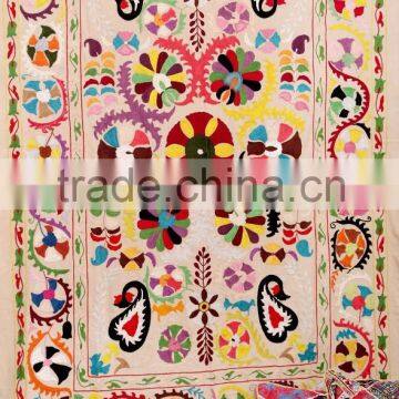 Suzani Twin Size Vintage Bedspread Beautiful Uzbek Embroidery Suzani Tapestry Handmade Suzani Flower Blanket