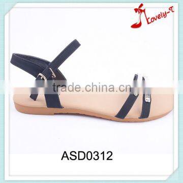 New design good quality metal design stylish woman flat buckle up ankle sandals