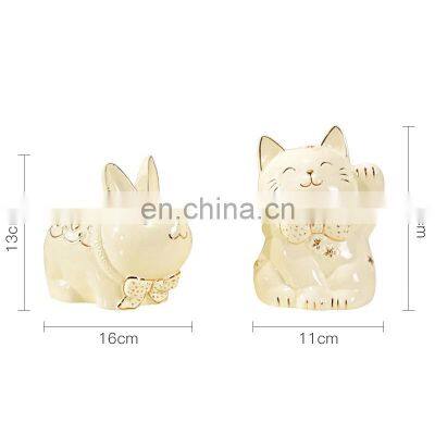 Factory wholesale creative cute cartoon ceramic lucky cat rabbit piggy bank desktop ornaments