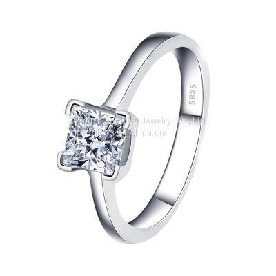 S925 Silver Square Center Stone Zircon Ring Ladies Ring