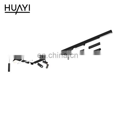 HUAYI Modern Living Room Interior Aluminum Black Magnetic Mounted Grille Light LED Track Light