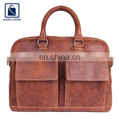 Elegant Design Cotton Lining Material with Matching Stitching Vintage Style Men Genuine Leather Laptop Bag