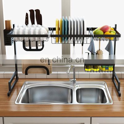 Manufacturer wholesale kitchen storage sink rack Dishes utensils storage Stainless steel paint faucet drain rack