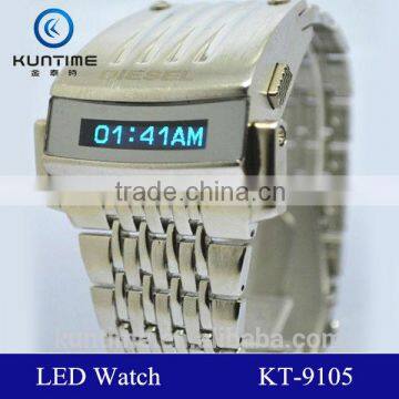 All stainless steel material quality green lcd lights metal lcd sports men watch