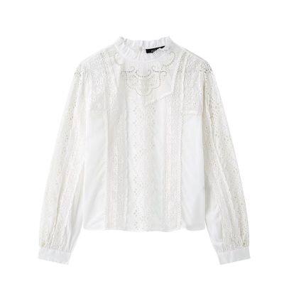New European and American women's fashion cotton embroidery romantic round-neck shirt