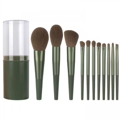 Cheap Travel 11pcs Makeup Brush Set Soft Fiber Hair Cosmetics Tools Custom Logo Long Tube Real Makeup Powder Blush Eye Brush Set photo-4