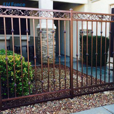 Moderner Stahl-Gartenzaun, verzinkte Stahlpfähle, 6'x8', schwarze Schmiedeeisen-Zaunpanels