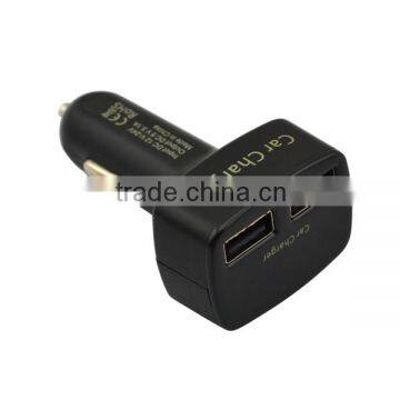 NEW style car charger with indicator PTTC over-current protection, display the voltage, temperature and current alternately
