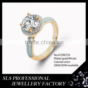 Big stone ring designs high quality cz engagement rings 18 karat gold plated ring