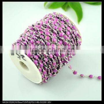 LFD-0024C ~ Wholesale Purple Rosary Style Chains 6MM Wire Wrapped Beaded Chain Jewelry Making