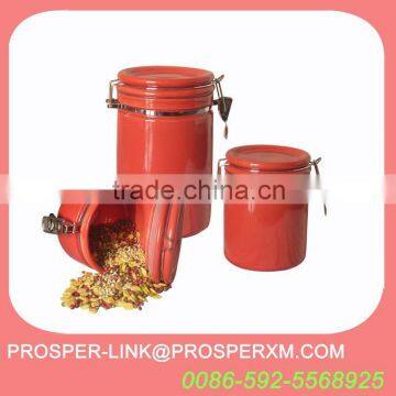 red ceramic airtight canister set