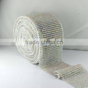 Lower Price Crystal Rhinestone Stetch Mesh Sheets Trimming, Diamond Rhinestone Ribbon Banding with Plastic for Party