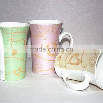 Wholesale bulk tall ceramic coffee mugs with gold heart from china