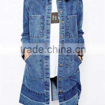 demin turn-down collar long women blouse coat OEM service