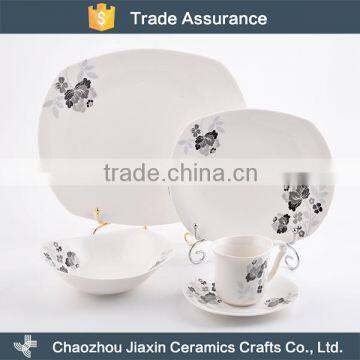 Elegant flower decal white bone china retro dinnerware sets