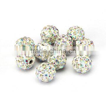 Top Quality 8mm Crystal AB Aurore Boreale Color Polymer Clay Caystal Rhiestone Ball Shape Spacer Silver Plated 10pcs Per Bag