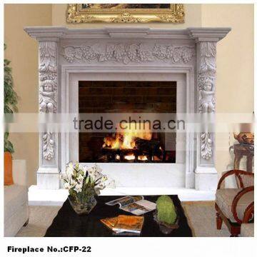 White Carved Statue Sculpture Stone Fireplace Stove