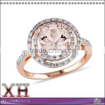 Peach Red Stone Color Round-Cut Princess Cubic Zircon Halo Ring