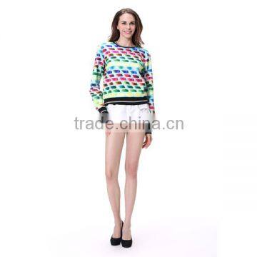 Crewneck Long Sleeve Printed T Shirt Custom Wholesale Ladies T Shirt 2017