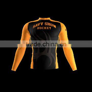 Polyester Spandex Long Sleeves Savv Show Compression Shirt/Rash Guard with Club Logo Player Name and Numbers at Sleeves