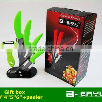 BERYL 6pcs Gift Set , 3"/4"/5"/6"+peeler+Knife Holder Ceramic Knife Sets 2 Colors Curve Handle,black Blade, CE FDA Certified photo-2