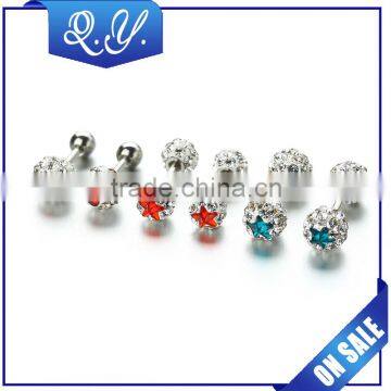 Luxury Crystal Earring Double Crystal Ball Star Design Rhinestone Body Piercing Jewelry