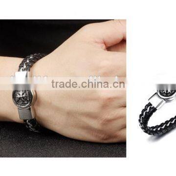 Magnetic Buckle Stainless Steel Leather Chain Bracelet