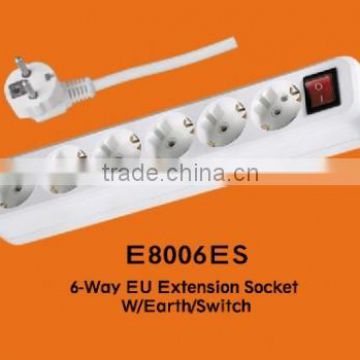 6-way/2 pin Extension Socket/EU Standard/Ground/switch