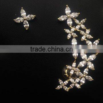 Fine Jewelry White Gold Plated Romantic Elegant Geometric Asymmetry CZ Crystal Flower Stud Earrings photo-2