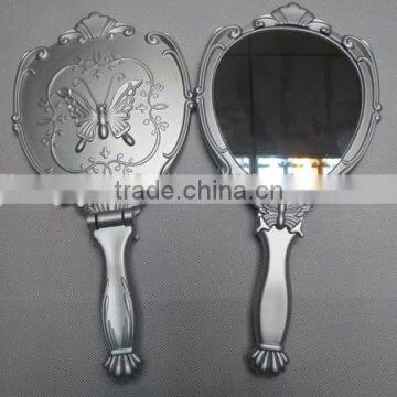 plastic silver embossed round handheld mirror table cosmetic mirror