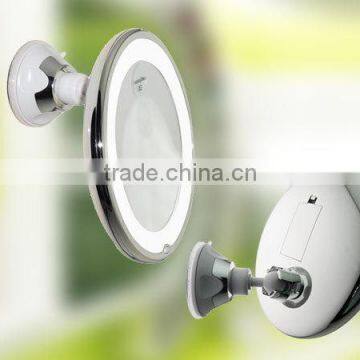 Wall mounted bathroom mirror with led light silver chromed with 10x magnification