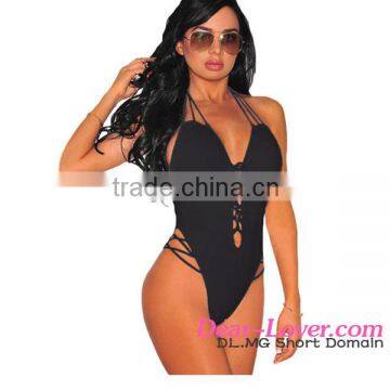 Black Lace up Low Back women Teddy sexy bedroom wear nighty lingerie