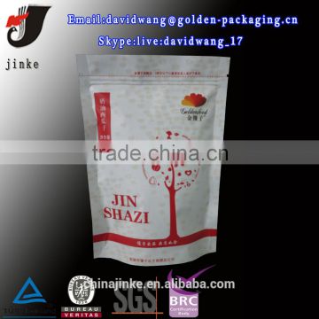 Customized resealable stand up snack pouch