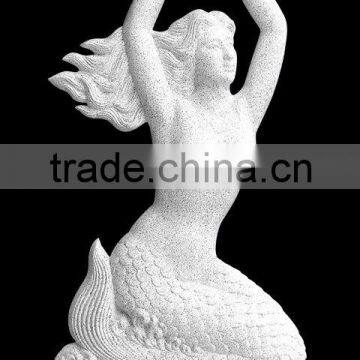 Mermaid Statue White Marble Stone Hand Sculpture Carved For Garden